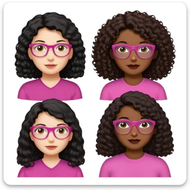 Una mujer con el cabello liso,negro,blanca y cara perfiladita otra con el pelo odulado medio crespito y blanca pelo marrón y otra con el pelo odulado medio liso morenita y con gafas rosada y por último otra Morena oscurita con el pelo rizado-crespo y gafas doradas  sticker