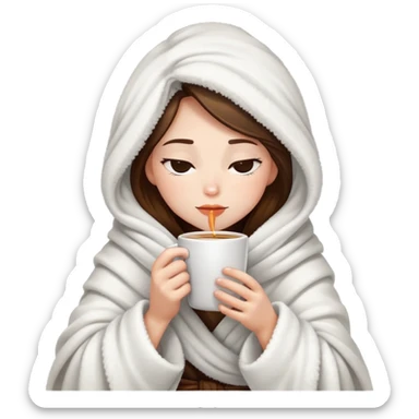 Girl wrapped in a fluffy blanket sipping coffee eyes closed sticker