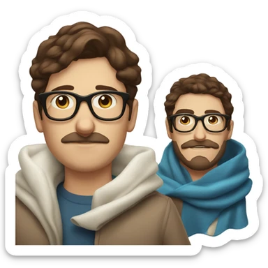 brown hair blue eyes moustache and Soul patch pale guy with glasses drinking tea with blanket on sticker