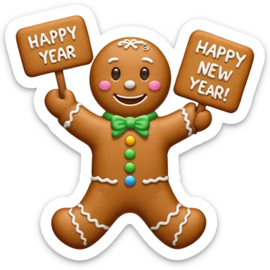 gingerbread man with a happy new year sign sticker