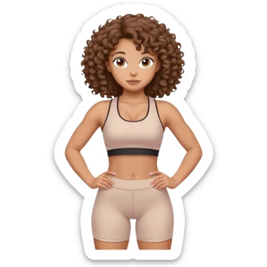 Create dream body girl with big glute and small waist and curly hair with pastel beige gym clothes  sticker