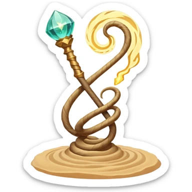 desert sand mage staff object icon, ancient staff with serpent coils around it, glowing golden sand gem on top, swirling sand aura, fantasy desert weapon, 3D cartoon, mobile game icon style, centered, clean background, no text, no watermark
 sticker