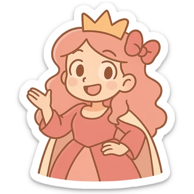 Edit the emoji to be an aesthetic queen wearing pink with wavy hair and a bow, keeping a playful cartoon style. Remove the background. sticker