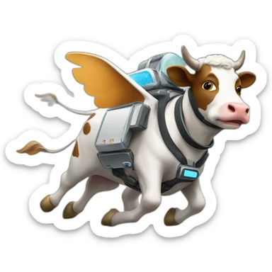 cow flying to space while wearing a jetpack sticker