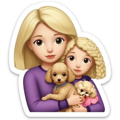 Ludo (ragazza mora capelli lisci) che abbraccia il suo cane (un barboncino biondo) sticker