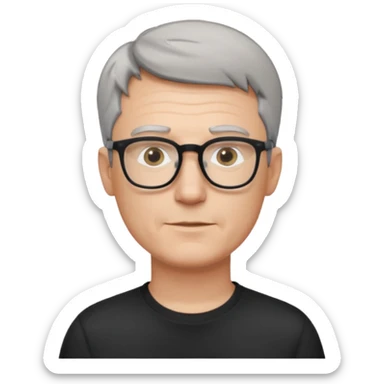 middle-aged-thin-white-man,grey-short-hair-&-glasses,-wearing-black-t-shirt, facing right sticker