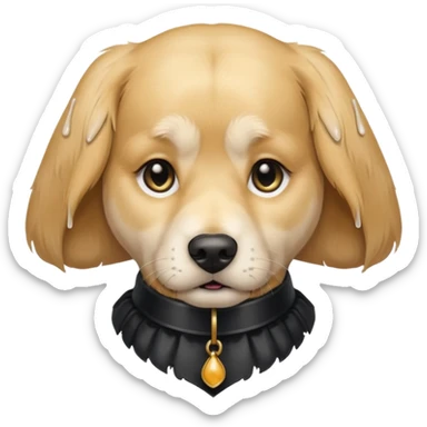 Sad golden retriever dog with tears in eyes, wearing gothic accessories  sticker