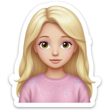 “Emoji girl, pastel pink blush, sparkly wide eyes,  oversized pastel sweater long blonde hair.” sticker
