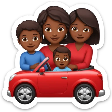 a single Dark Skin mom with two children, one young boy and a baby girl in a car red sticker
