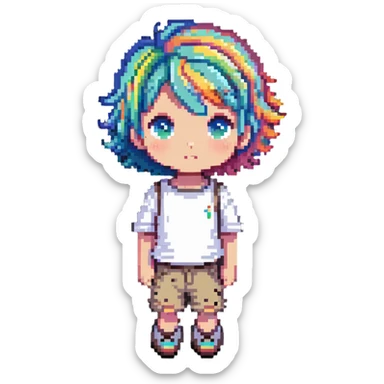 kid with short colorful hair and neutral clothing sticker