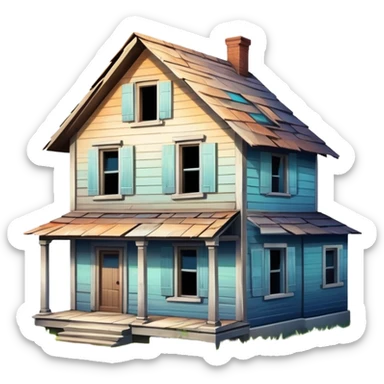 a house transforming into a derelict house, gradient effect sticker