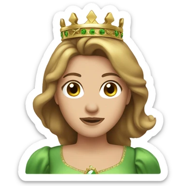 pretty 40 year old woman green eyes straight brown hair gold princess crown sticker