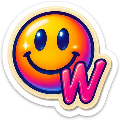 excited smiling
add the words W in pink sticker