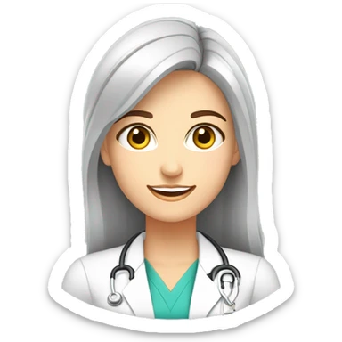 Crea un avatar de medio cuerpo de una nutricionista morena con ojos grandes y de color gris, cara fina, pelo rubio y largo, ojos grises, uniforme blanco, no incluí ningún elemento médico  sticker