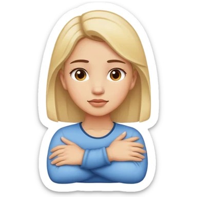 Girl holding her neck w her arms crossed over  sticker