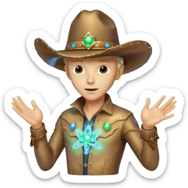 Portrait of an energy-based alien cowboy, translucent glowing body made of swirling light, holographic cowboy hat, sparks of energy floating around, dark background, cinematic lighting, ultra detailed sci-fi portrait
 sticker
