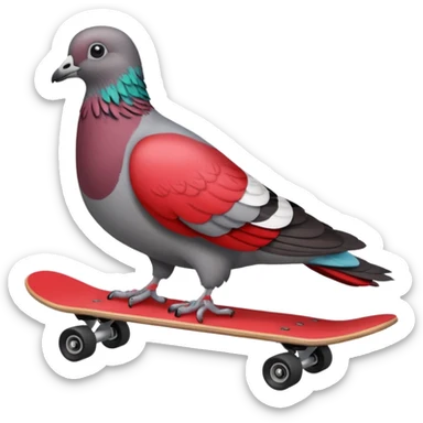 Create a pigeon on a red skateboard sticker