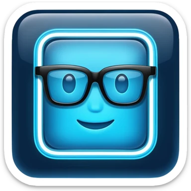A glowing neon square in shades of blue, transparent background sticker