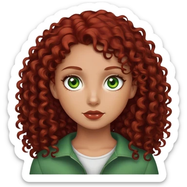 Girl with dark red curly hair and green eyes and white but tan skin sticker