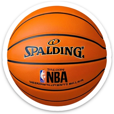 Ultra minimalist orange basketball with tiny NBA and Spalding logos, just simple black lines, no details, iOS emoji style sticker
