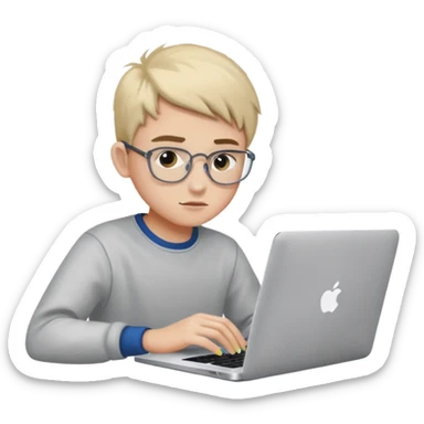 boy working in Macbook, he is graphic designer and paint artist sticker