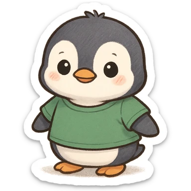 cute penguin wearing a green t-shirt, cute style sticker