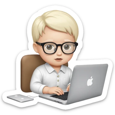 baby white skin bull in fancy glasses sitting in front of a macbook, working  sticker