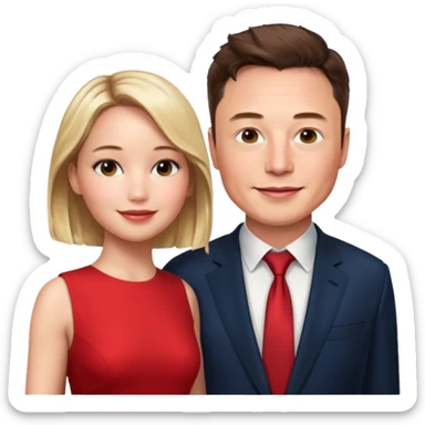 elon musk and Jennifer Lawrence in red dress sticker