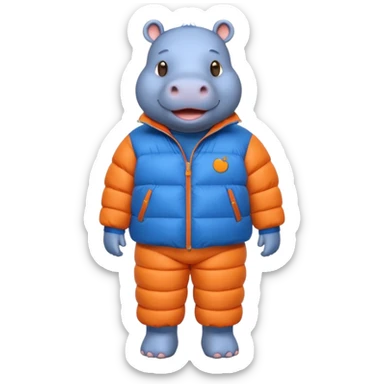 a full body of cute hippo with puffer clothes sticker