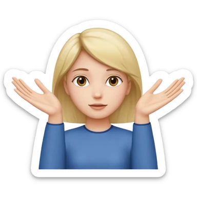 Girl with two hands in front out palms facing upwards and hands in front of her LOWER and her left hand slightly lower than her right hand sticker