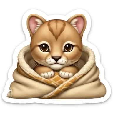 Cozy puma cougar cub in blanket sticker