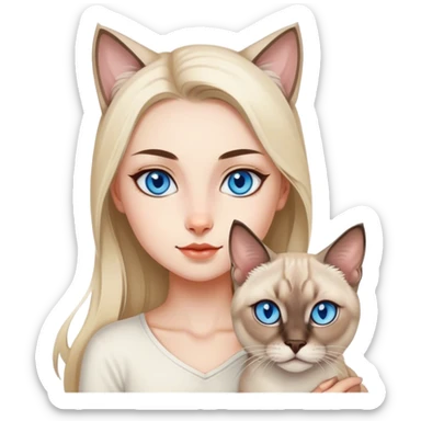 point lynx siamese cat with blue eyes and a girl  sticker
