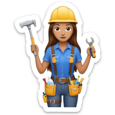 beautiful girl with long brown hair constructing new bathroom area with new shower and amenities  sticker