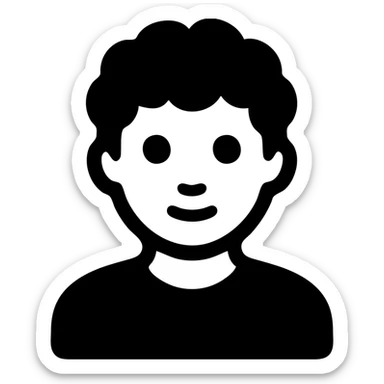 good looking young adult boy with brown curly hair and brown eyes, solid filled icon sticker