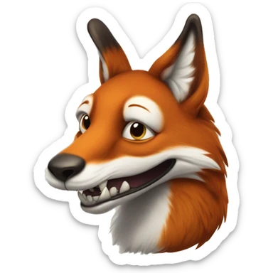 Renard avec une queue en forme de pinceau, avec des éclaboussures de peinture colorées qui suivent son mouvement. Il affiche une expression malicieuse avec un clin d’œil, exprimant humour et ruse.  sticker