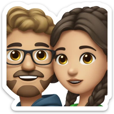 Guy with light brown hair, blue/green eyes, a mustache, and glasses kisses dark haired brown eyed girl who looks like madison beer sticker