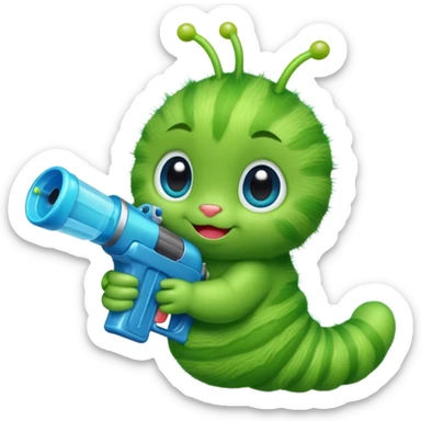 Baby caterpillar holding a squirt gun sticker