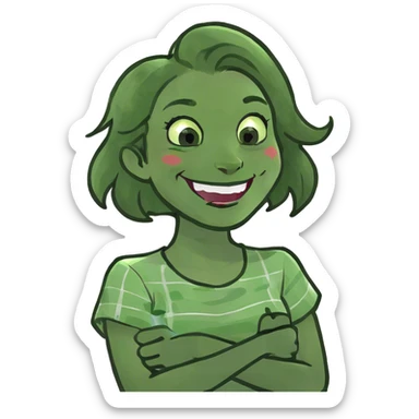 Arms crossed holding neck laughing girl sticker