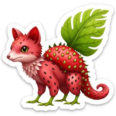 Feral Rare Fantasy vibrant tropical strawberry-colors-themed, red and sanguine, and lime-collred Vernid-Trico-species-creature by LiLaiRa, random markings, tufted tail, tufted ears, full body sticker