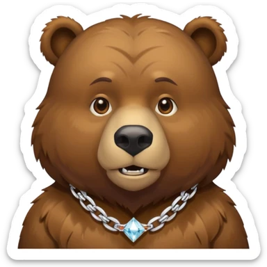 Russian grizzly bear wearing a diamond rapper chain sticker