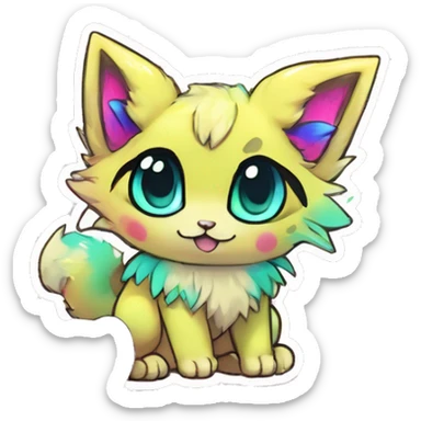 Anthro Fluffy Cool Cute Magical Elemental Shiny Colorful Neon Vibrant Colors Sparkle Kemono-style Chibi Fantasy-Animal-Fakémon-Pokémon-Hybrid Fur Sona Aesthetic Full Body Sticker sticker
