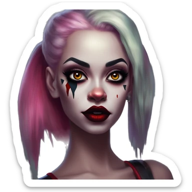 Night Elf Rihanna in Harley Quinn style, oil paint, mysterious eyes, intricate lips, masterpiece portrait, odd perspective, beautiful, desirable, logical sticker