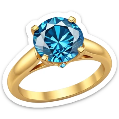 3D rendering, sparkling blue diamond 24k gold ring sticker
