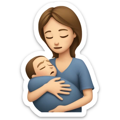 European sad mother with newborn sticker