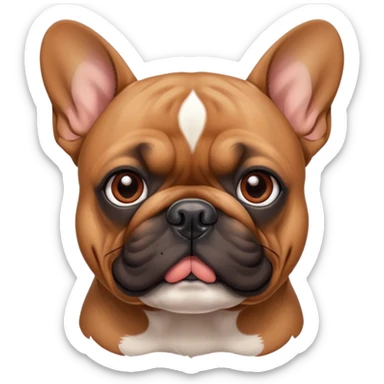 Brown French bulldog with muscles and black nose sticker