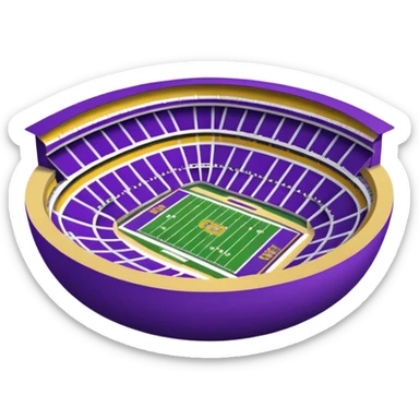 Tiger Stadium LSU football stadium emoji, iconic bowl shape, purple and gold colors, hint of field inside sticker