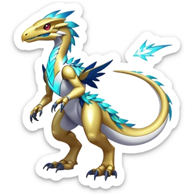 Shiny Futuristic Celestial Magical Ethereal Godly Fakemon-Pokemon-Digimon-Spectrobes-Raptor-fusion, full body sticker