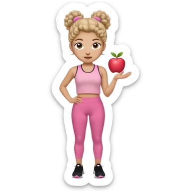 Faça um emoji personalizável estilo Apple menina  igual essa d foto com roupas clara , blusa esportiva rosa e por baixo uma blusa branca calça leg preta  cabelo coque  4c crespo  , faça um pack de emojis com ela fazendo situações clean girl igual os do pinterest  sticker