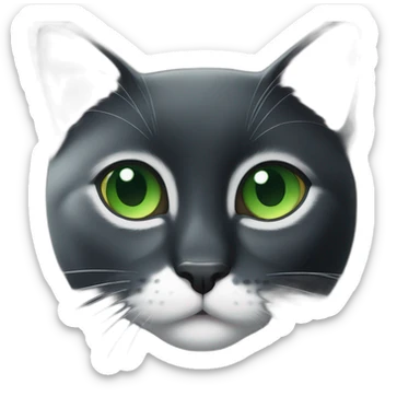 A black cat with green eyes with a white mustache and white spots sticker