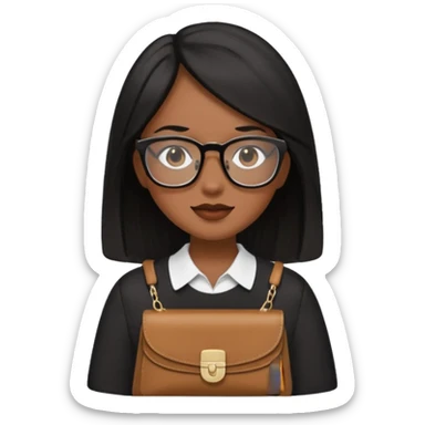 Cor da pele parda óculos um pouco quadrado cabelos longos e preto roupas blusinhas de manga curta with a purse sticker
